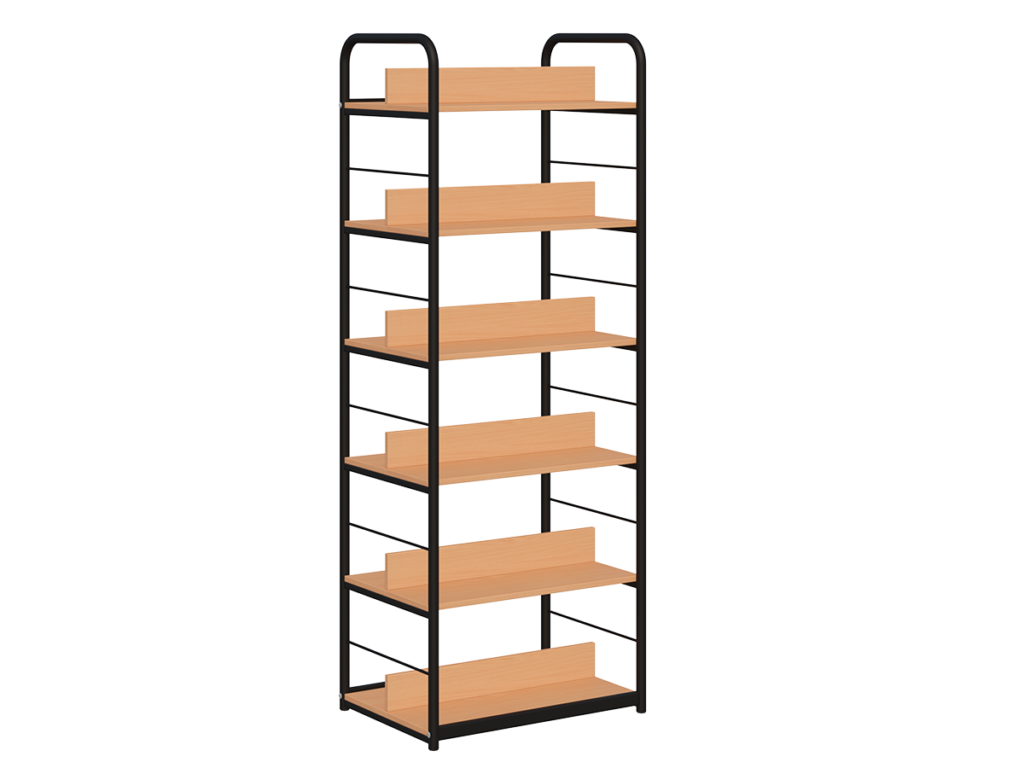 Regał biblioteczny B 2stronny rama metalowa czarny_buk