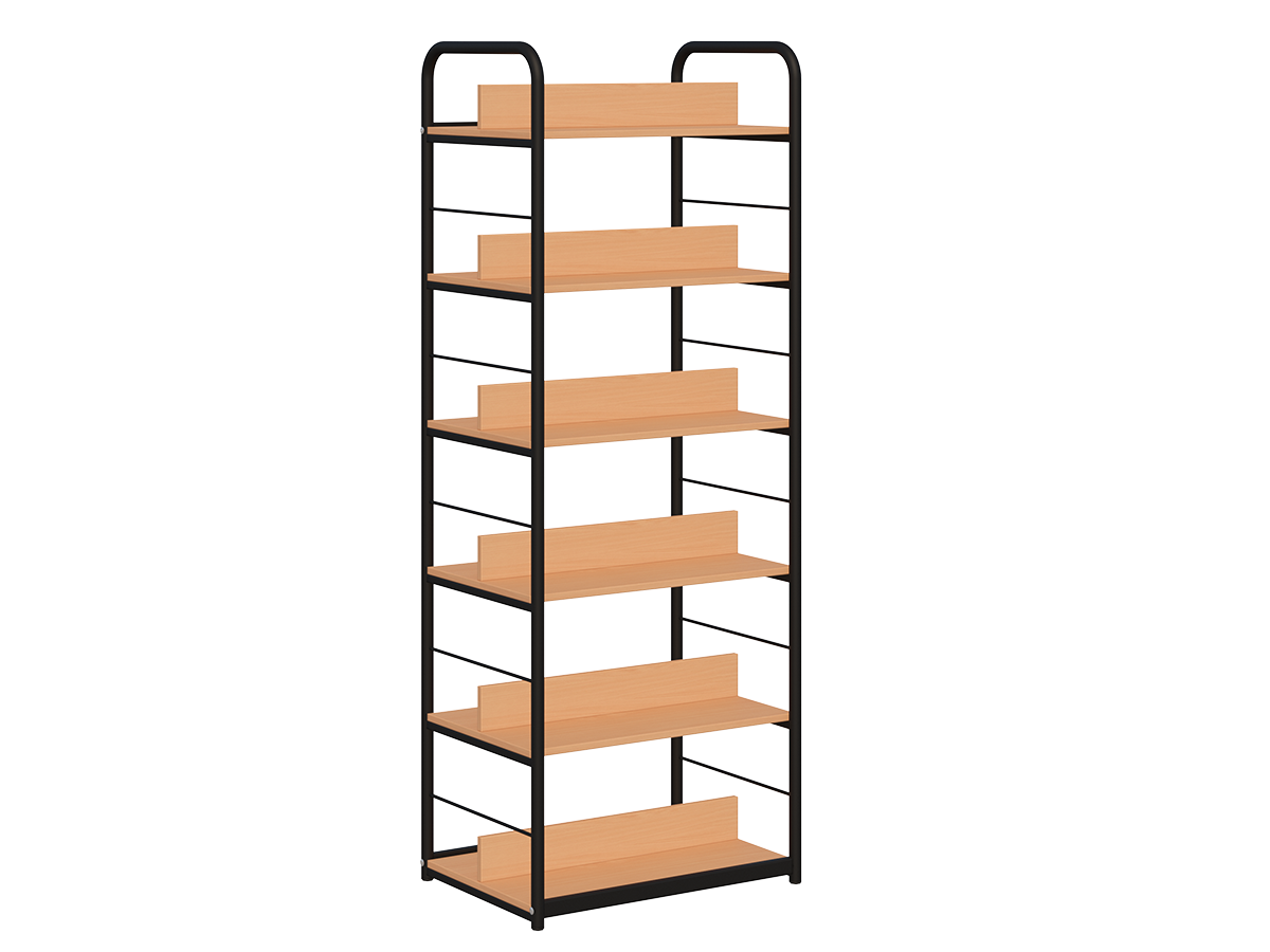 Regał biblioteczny B 2stronny rama metalowa czarny_buk