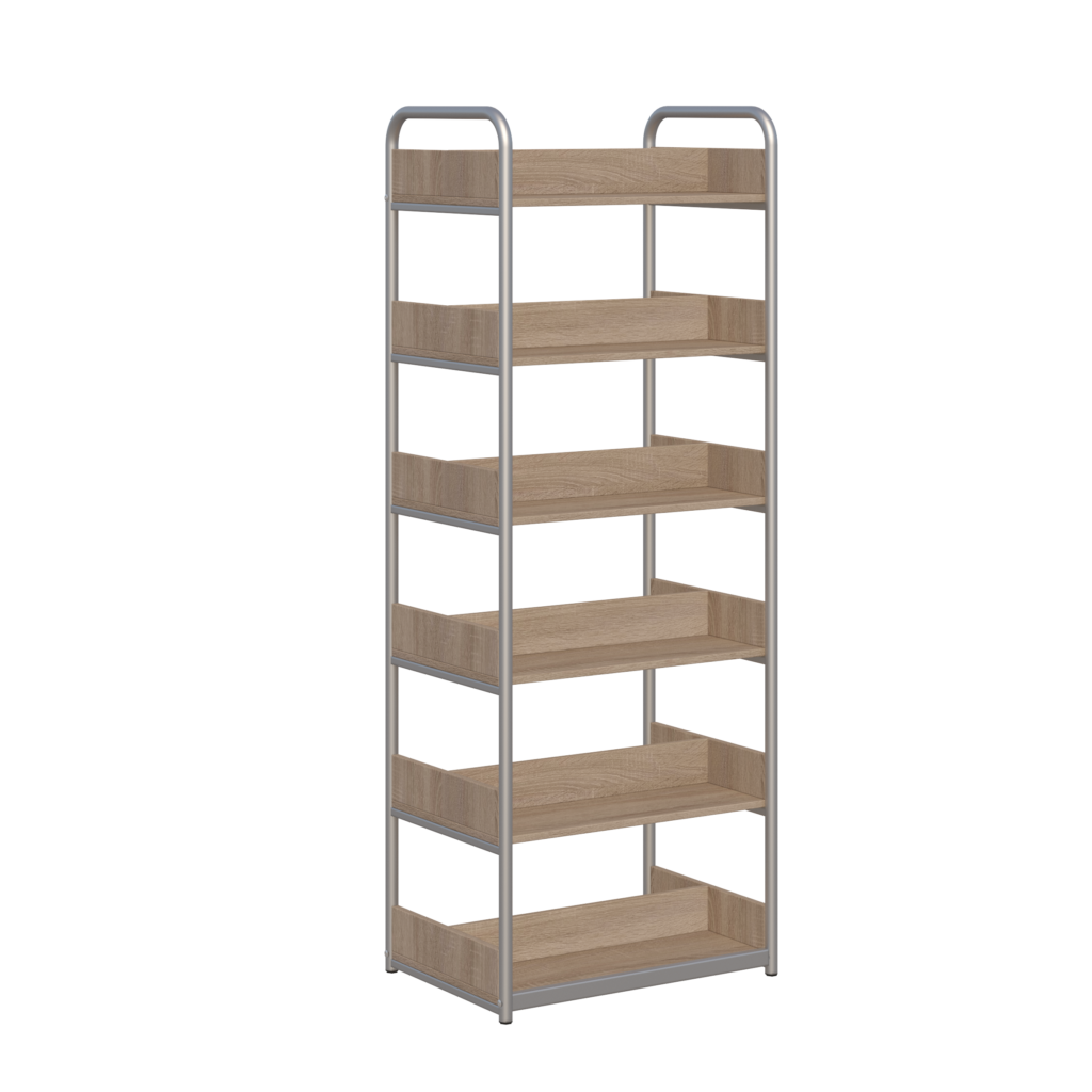 Regał biblioteczny B 2stronny boki z płyty_ rama metalowa alu_dąb sonoma