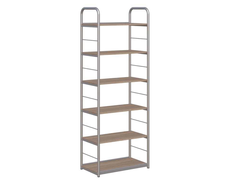 Regał biblioteczny A 1stronny rama metalowa aluminium_dąb sonoma