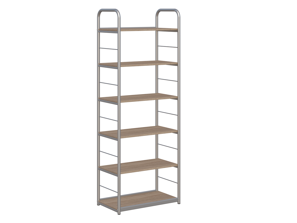 Regał biblioteczny A 1stronny rama metalowa aluminium_dąb sonoma