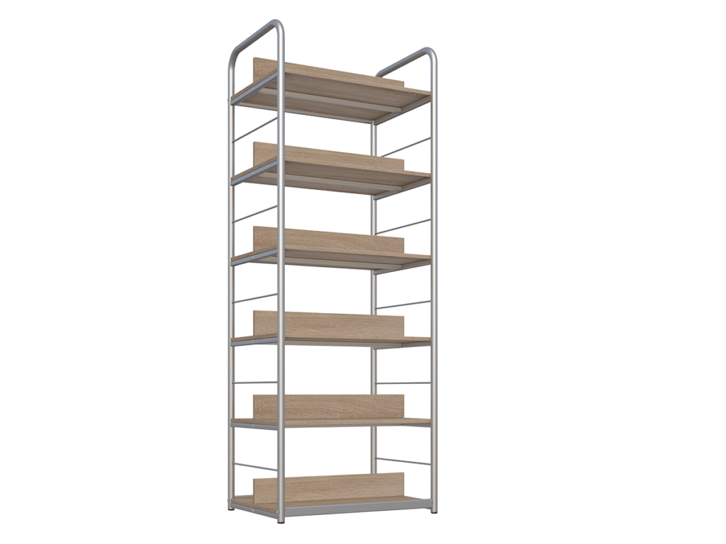 Regał biblioteczny B dwustronny o zwiększonej wytrzymałości półek, rama aluminium/dąb sonoma_2
