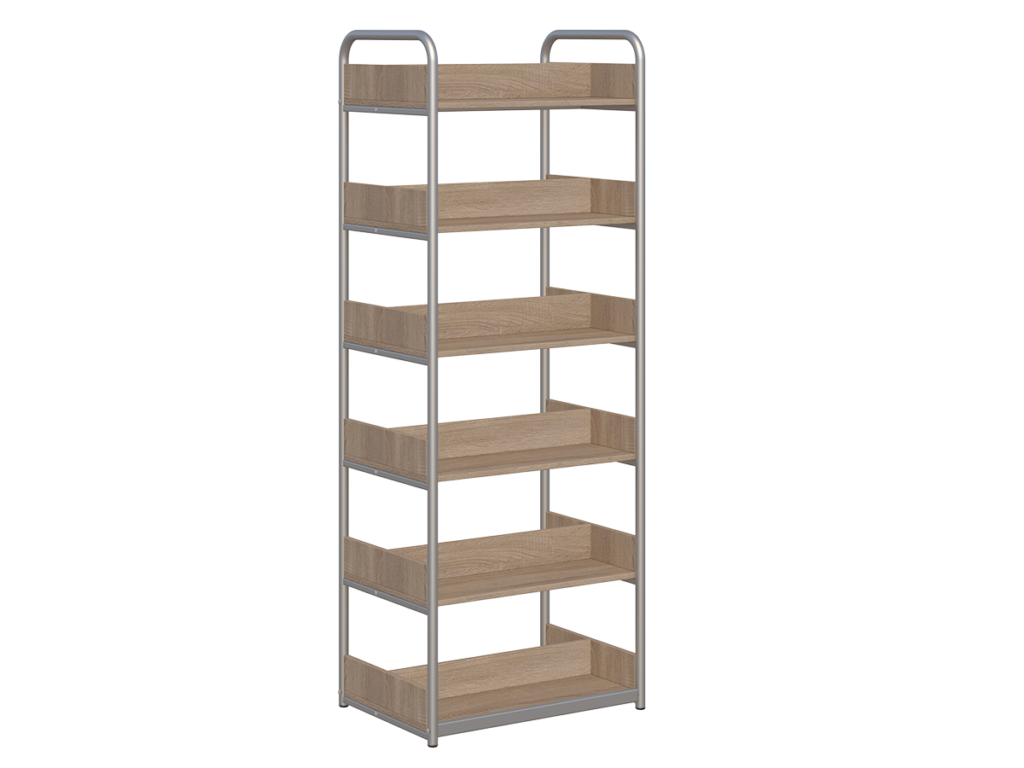 Regał biblioteczny B dwustronny o zwiększonej wytrzymałości półek, boki z płyty, rama aluminium/dąb sonoma_1
