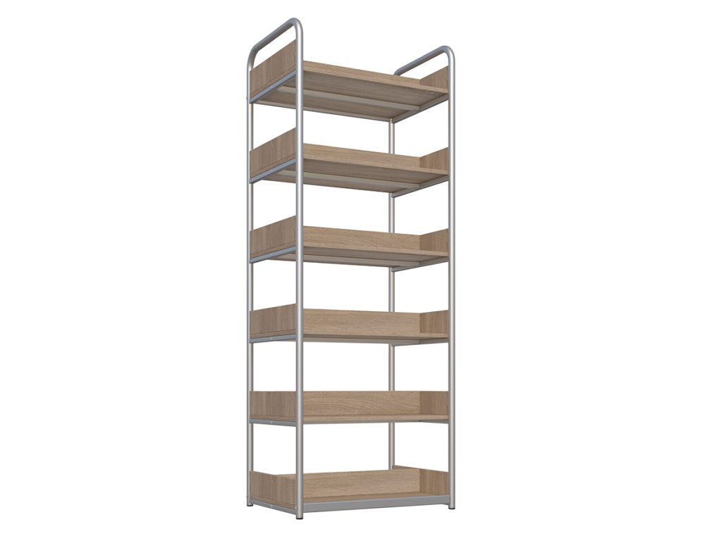 Regał biblioteczny B dwustronny o zwiększonej wytrzymałości półek, boki z płyty, rama aluminium/dąb sonoma_2