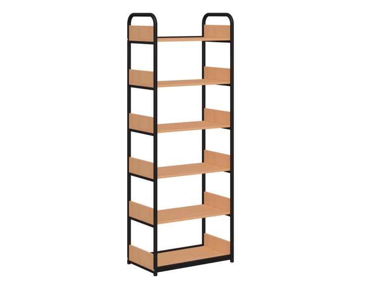 Regał biblioteczny A jednostronny z bokami z płyty, rama metalowa