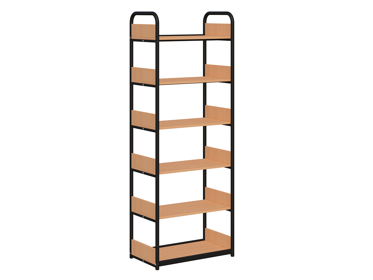 Regał biblioteczny A jednostronny o zwiększonej wytrzymałości półek, boki z płyty