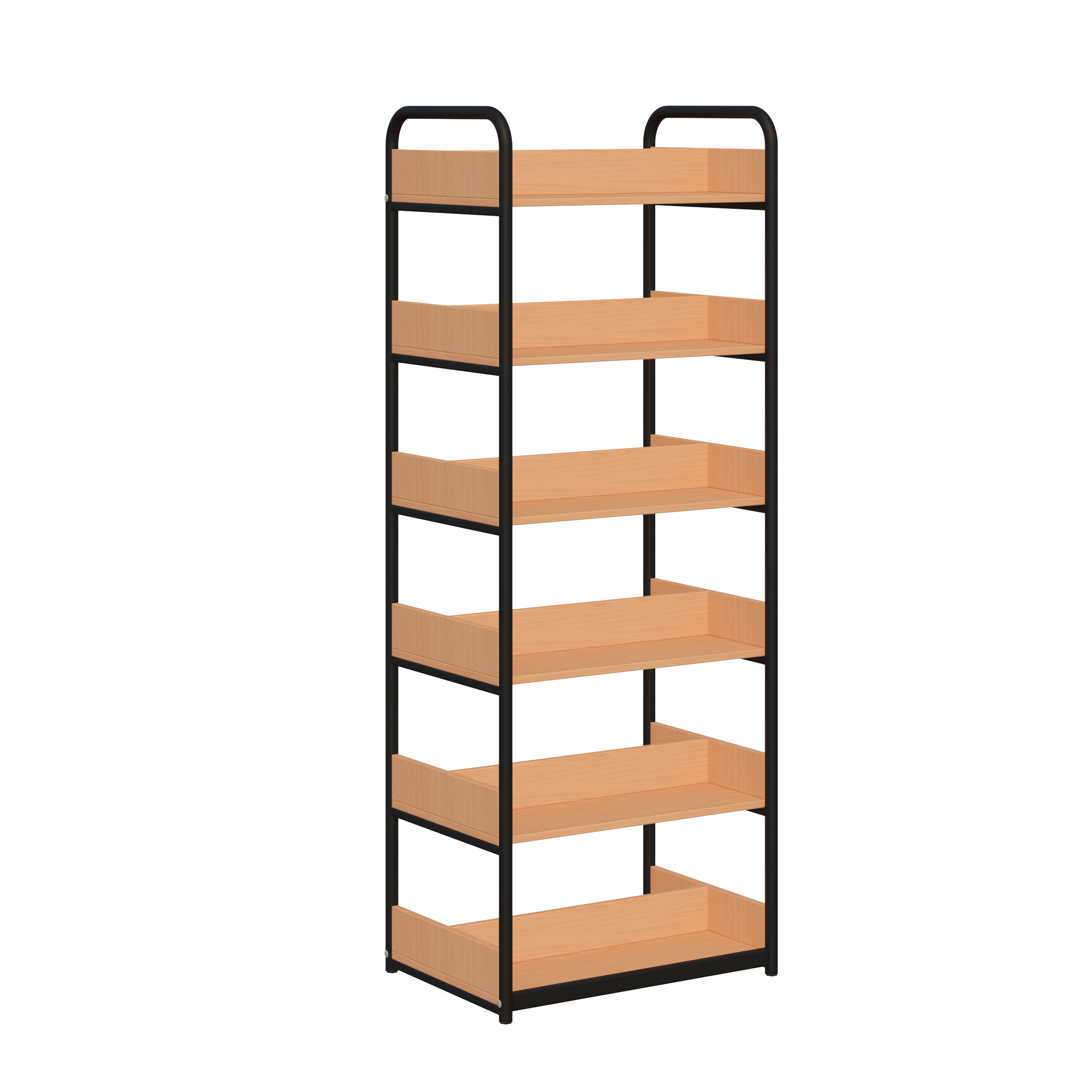 Regał biblioteczny B dwustronny z bokami z płyty, rama metalowa