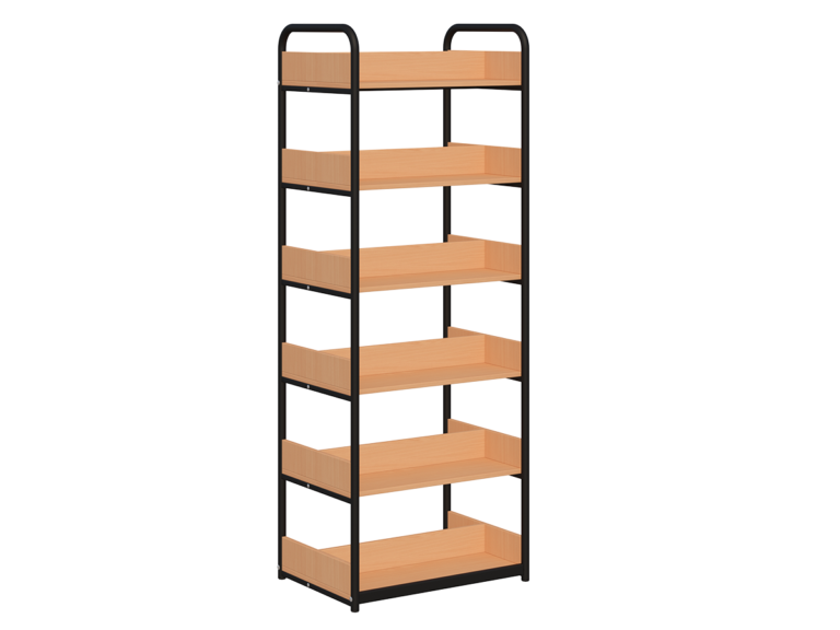 Regał biblioteczny B dwustronny o zwiększonej wytrzymałości półek, boki z płyty