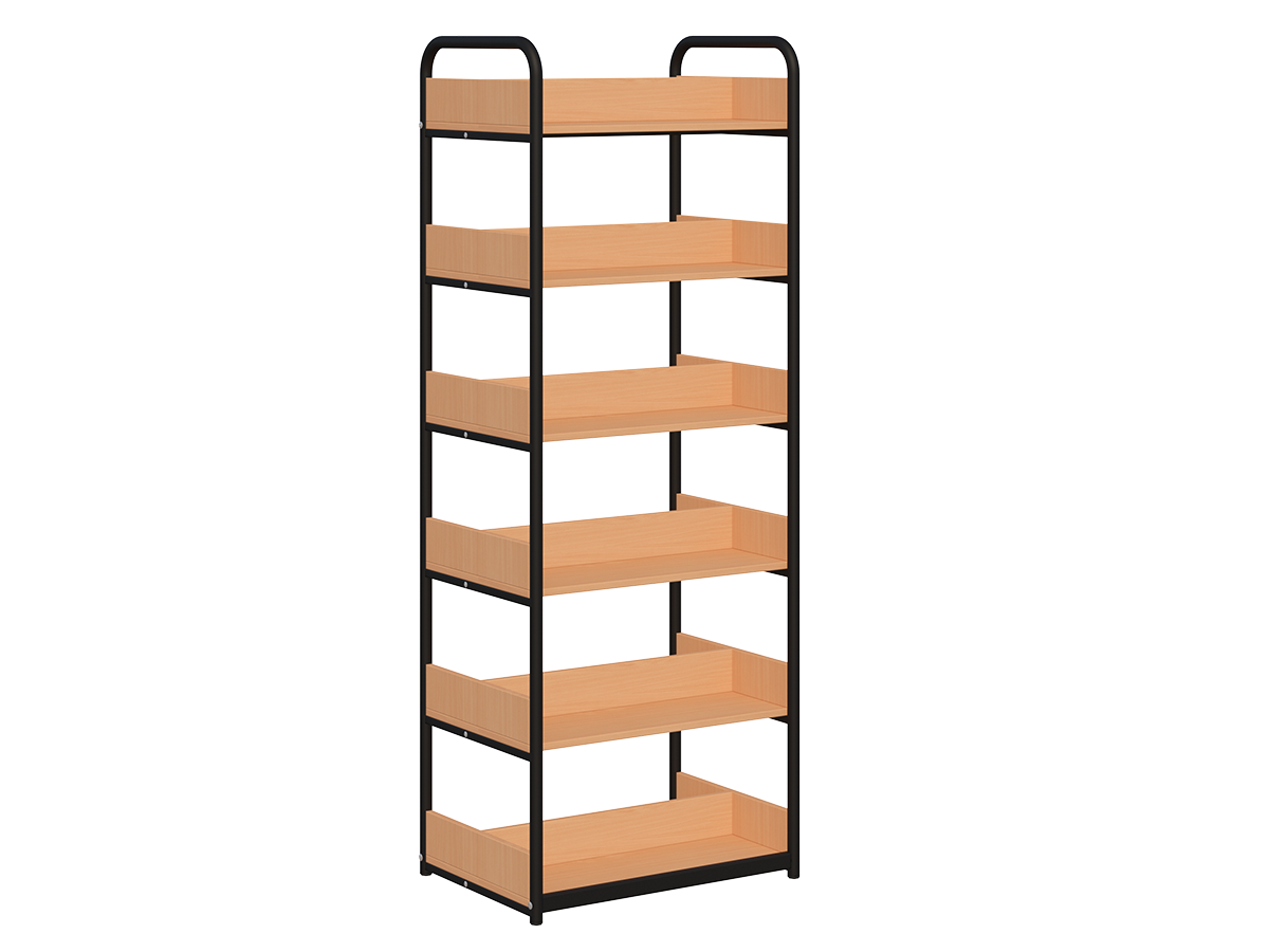 Regał biblioteczny B dwustronny o zwiększonej wytrzymałości półek, boki z płyty